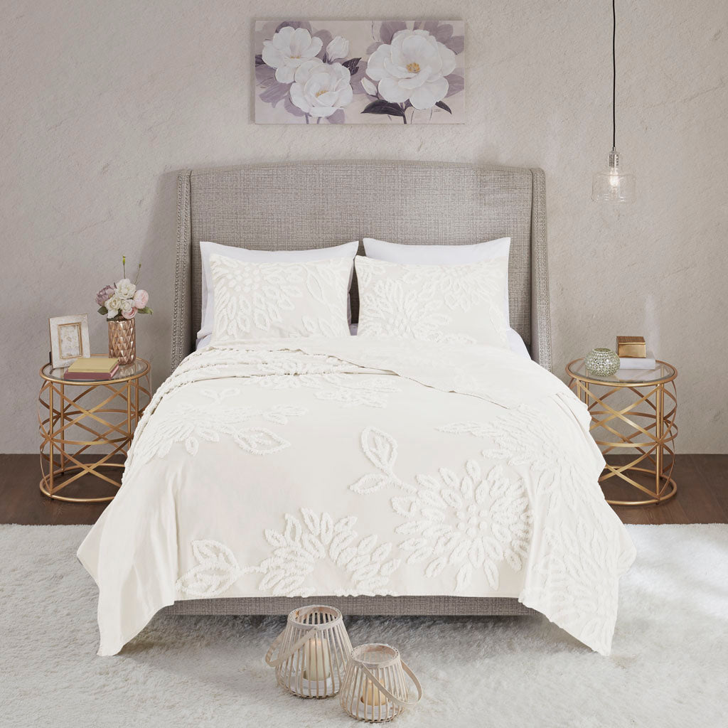 Veronica 3 Piece Tufted Cotton Chenille Floral Coverlet Set