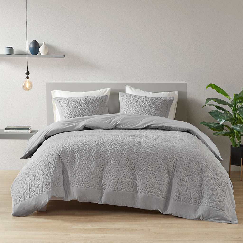 Origami 3 Piece Oversized Knit Quilted Top Duvet Cover Set