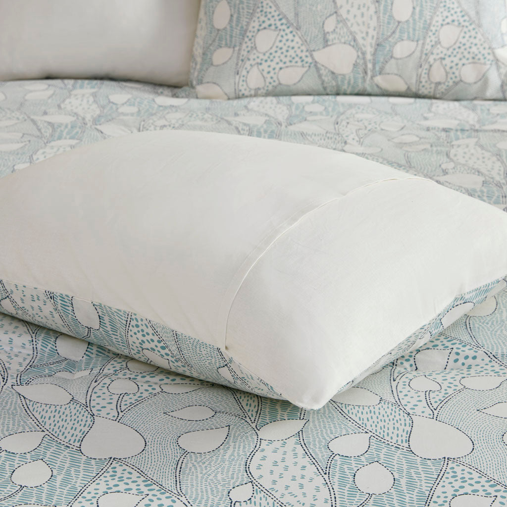 Calla 3 Piece Vine Printed Cotton Duvet Cover Set