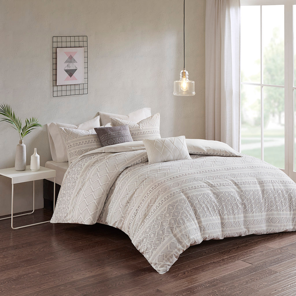 Lizbeth 5 Piece Cotton Clip Jacquard Duvet Cover Set