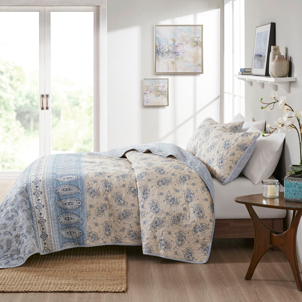 April 3 Piece Reversible Cotton Coverlet Set
