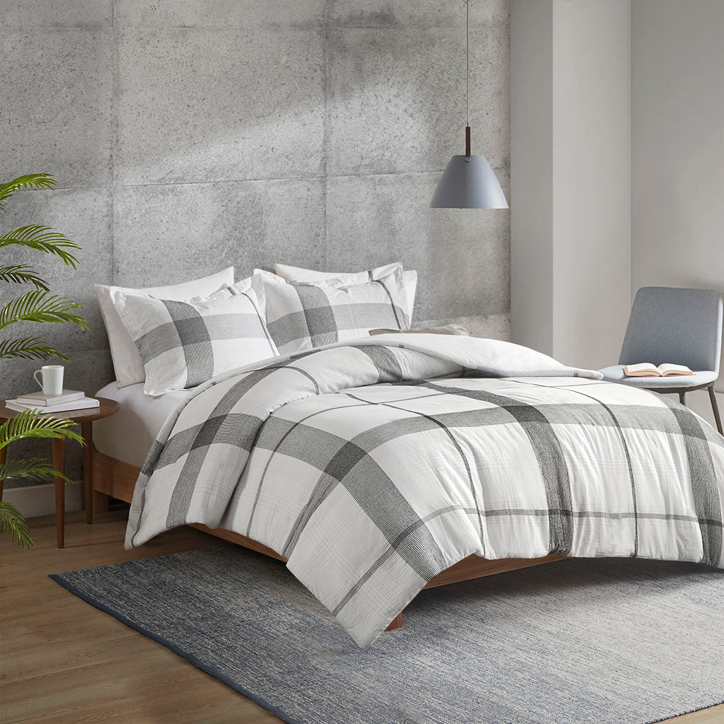 Union Square Cotton Yarn Dyed Jacquard Plaid Duvet Cover Set