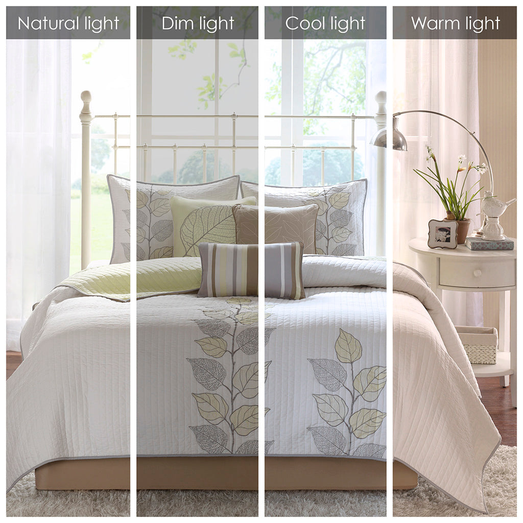 Caelie 6 Piece Embroidered Quilt Set with Throw Pillows