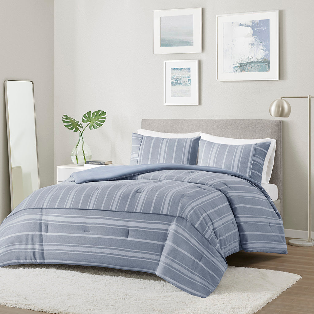 Kent 3 Piece Striped Herringbone Oversized Comforter Set