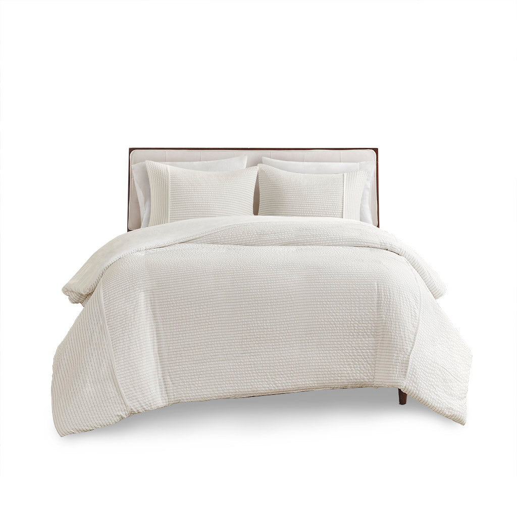 Apollo 3 Piece Striped Seersucker Oversized Duvet Cover Set