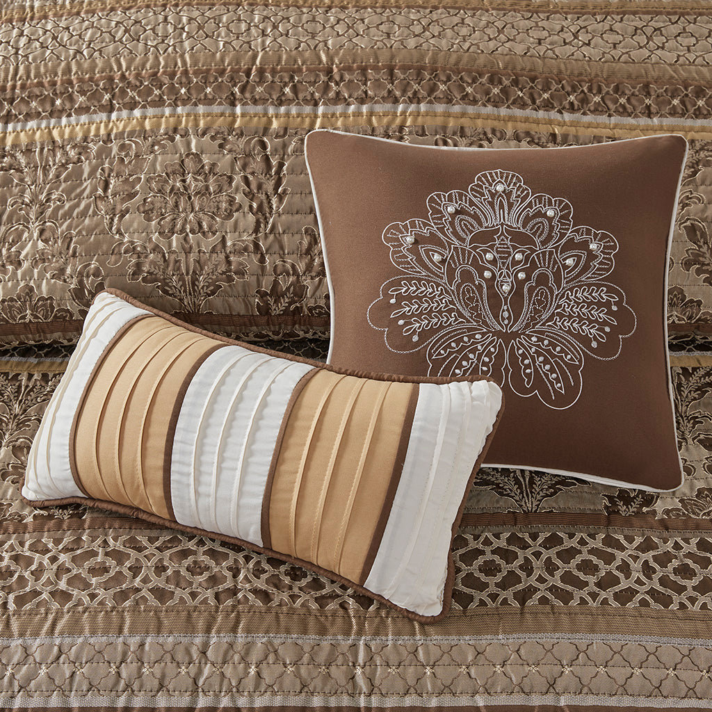 Bellagio 6 Piece Jacquard Quilt Set with Throw Pillows