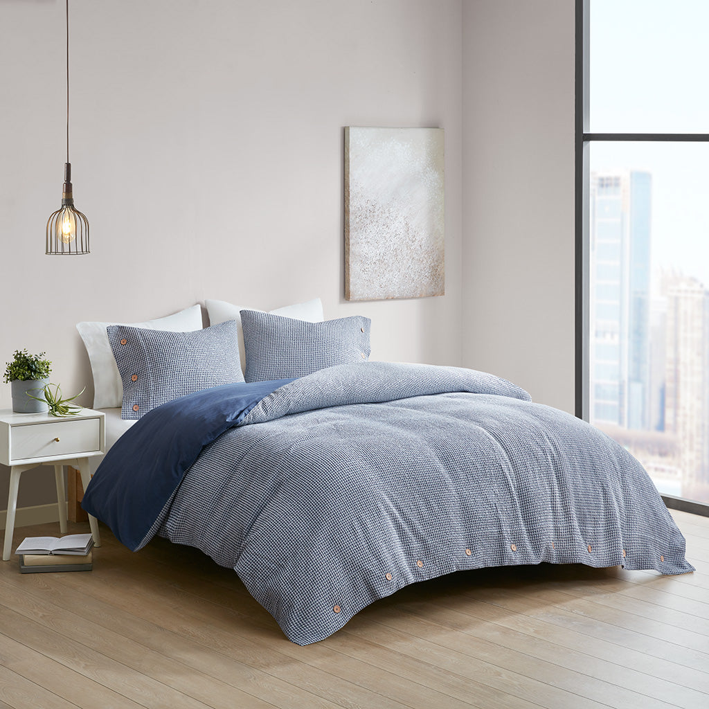 Mara 4 Piece Cotton and Rayon from Bamboo Blend Waffle Weave Comforter Cover Set w/removable insert