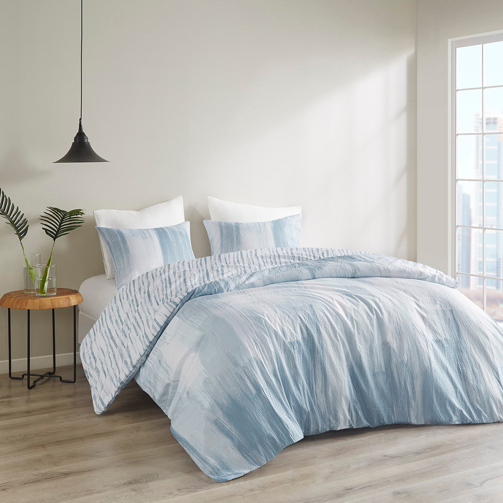 Brush Stroke 3 Piece Oversized Reversible Seersucker Duvet Cover Set