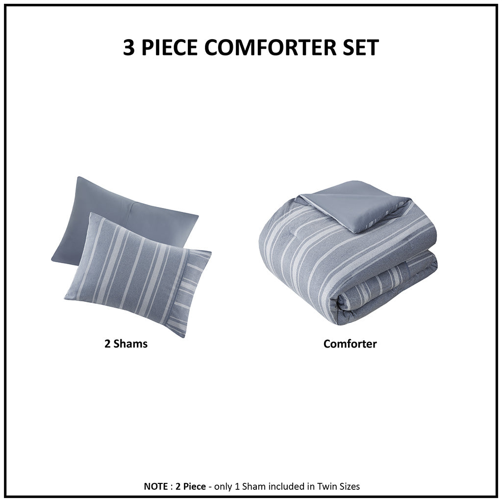 Kent 3 Piece Striped Herringbone Oversized Comforter Set