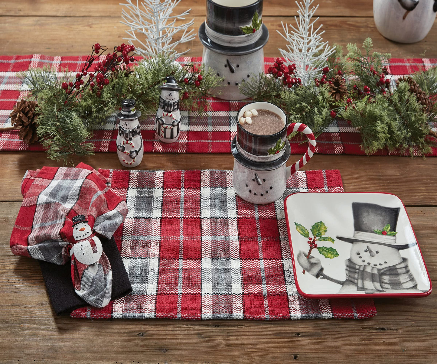 Sketchbook Snowman Plaid Table Runner 13X36