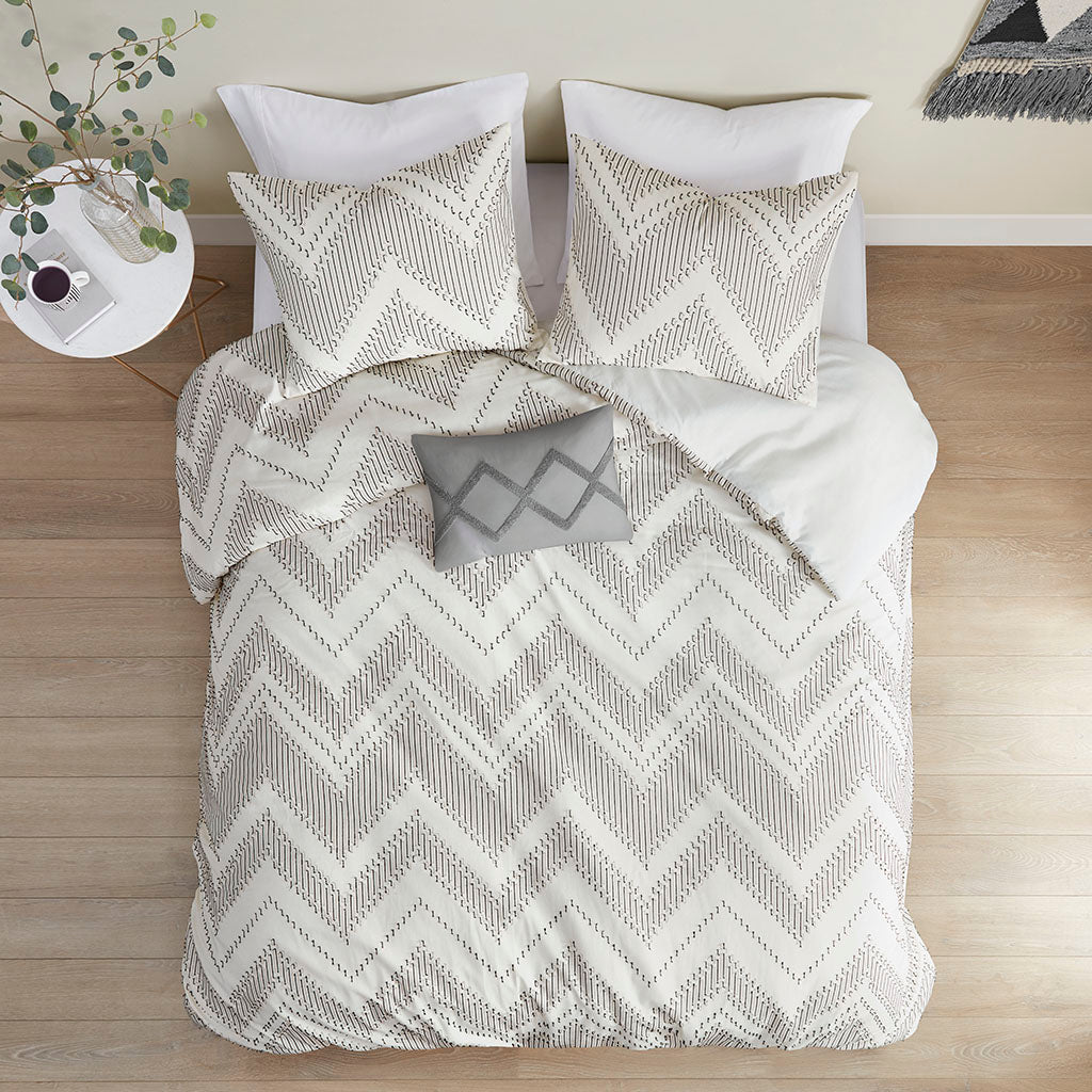 Bayside 4 Piece Cotton Clip Jacquard Duvet Cover Set