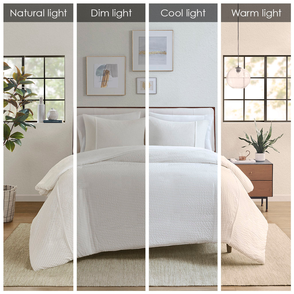 Apollo 3 Piece Striped Seersucker Oversized Duvet Cover Set
