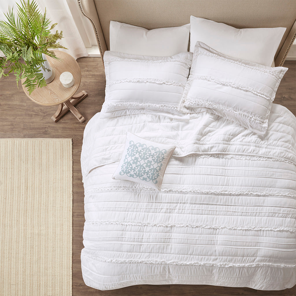 Celeste 4 Piece Reversible Ruffle Quilt Set with Throw Pillow