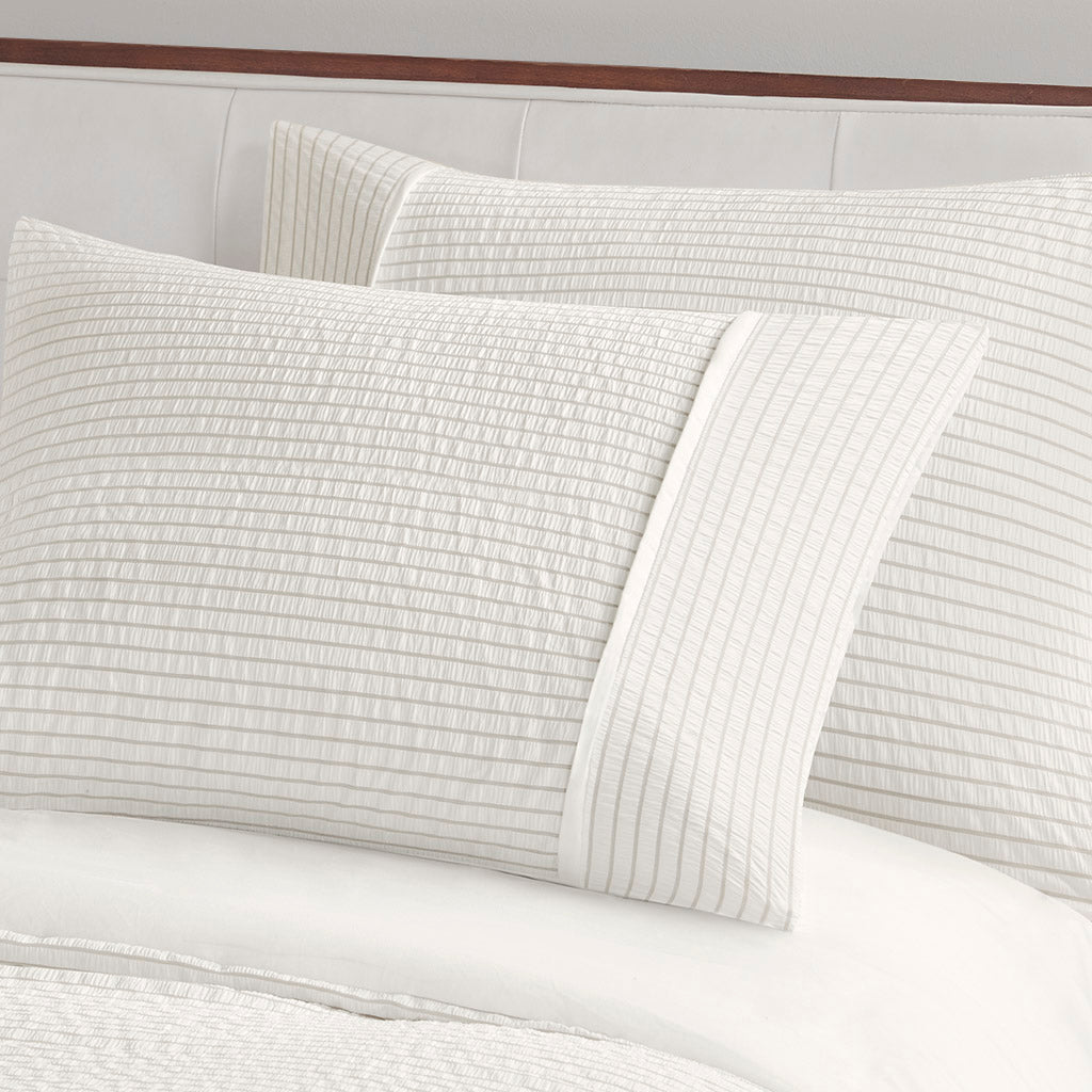 Apollo 3 Piece Striped Seersucker Oversized Duvet Cover Set