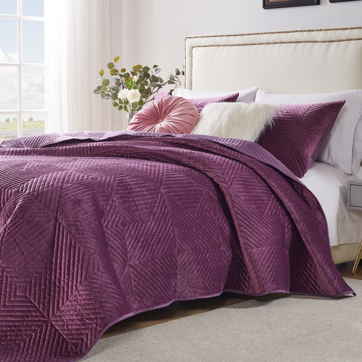 Riviera Velvet Mauve Quilt Set