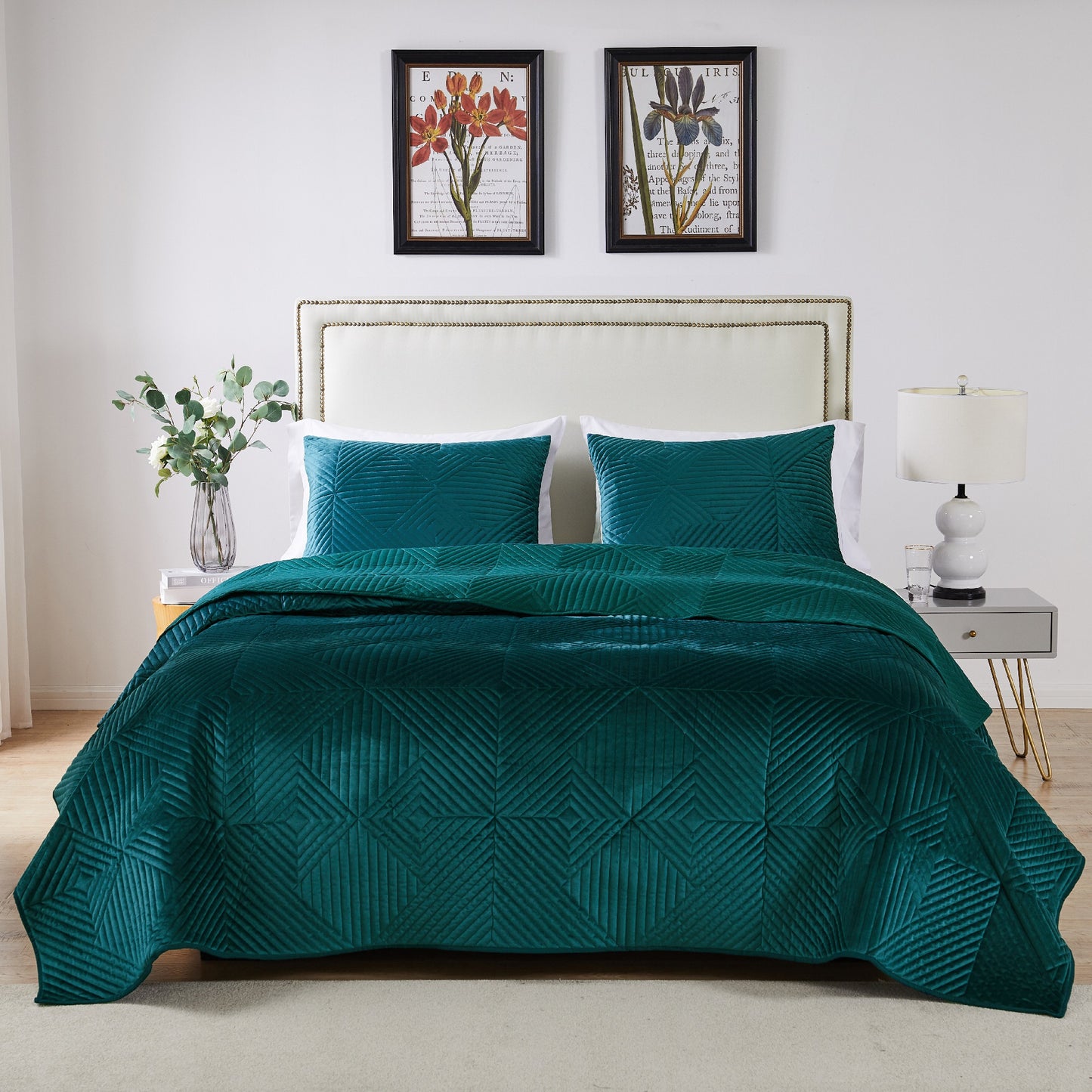 Riviera Velvet Teal Quilt Set
