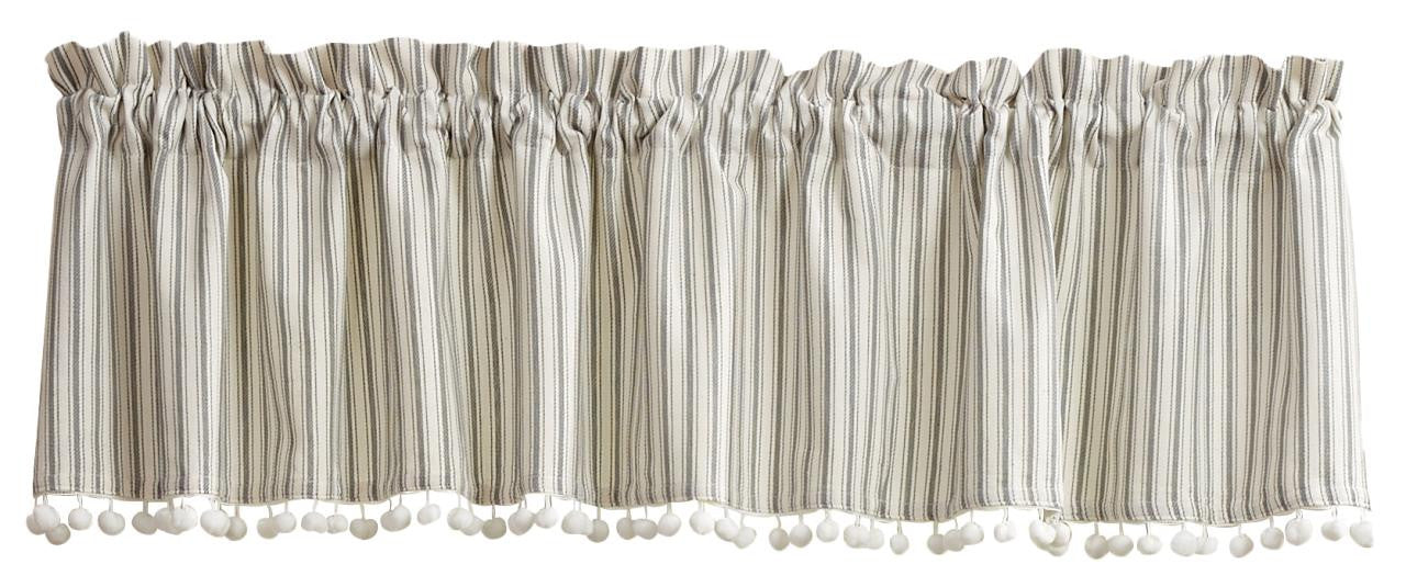 Ticking With Ball Fringe Valance