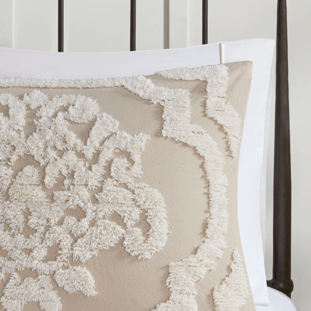 Viola 3 piece Tufted Cotton Chenille Damask Duvet Cover Set