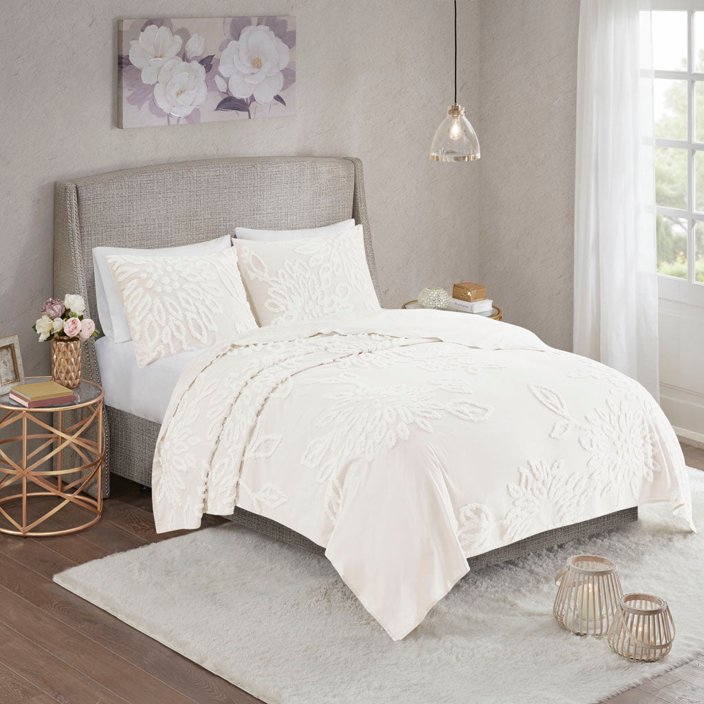 Veronica 3 Piece Tufted Cotton Chenille Floral Coverlet Set
