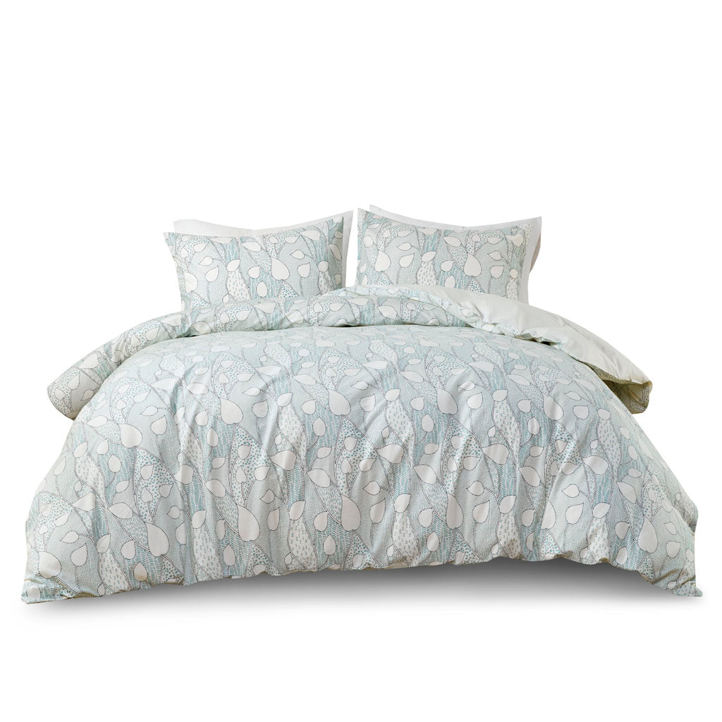 Calla 3 Piece Vine Printed Cotton Duvet Cover Set