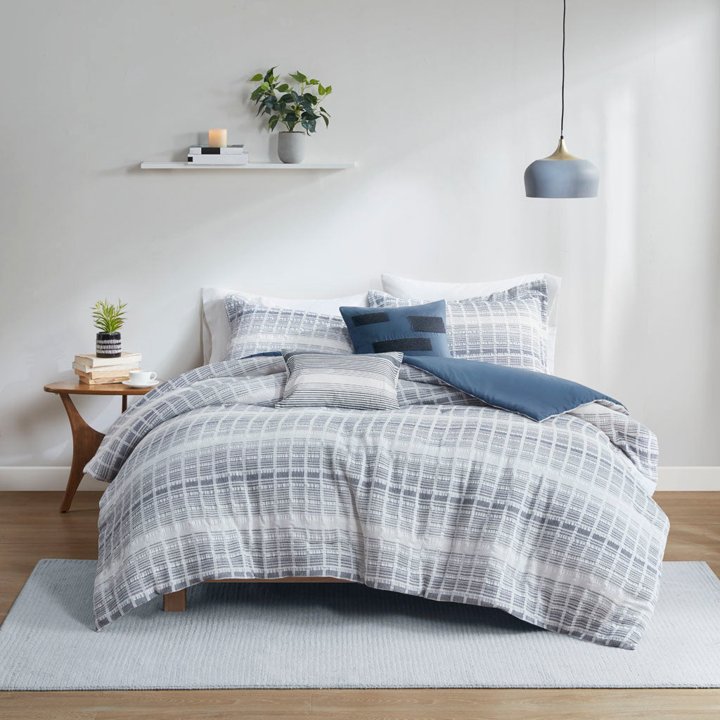 West 5 Piece Cotton Jacquard Waffle Weave Duvet Cover Set