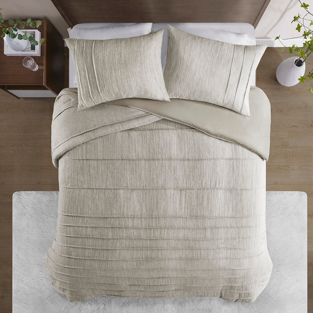 Maddox 3 Piece Striated Cationic Dyed Oversized Duvet Cover Set with Pleats