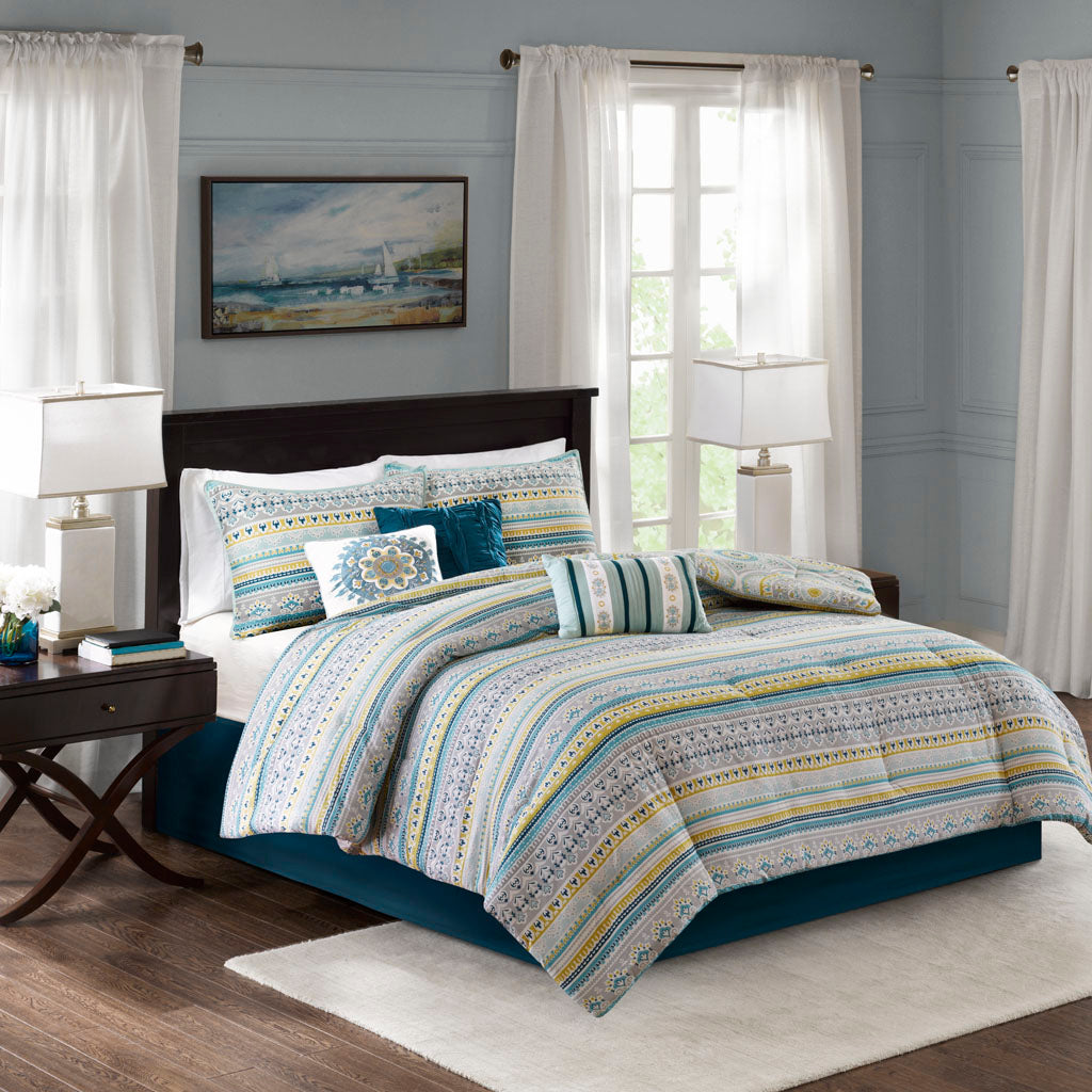 Mercia 7 Piece Reversible Cotton Sateen Comforter Set