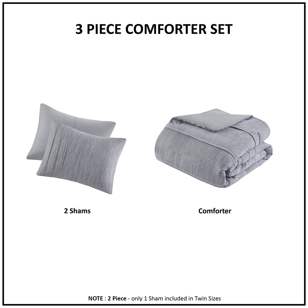 Maddox 3 Piece Striated Cationic Dyed Oversized Comforter Set with Pleats