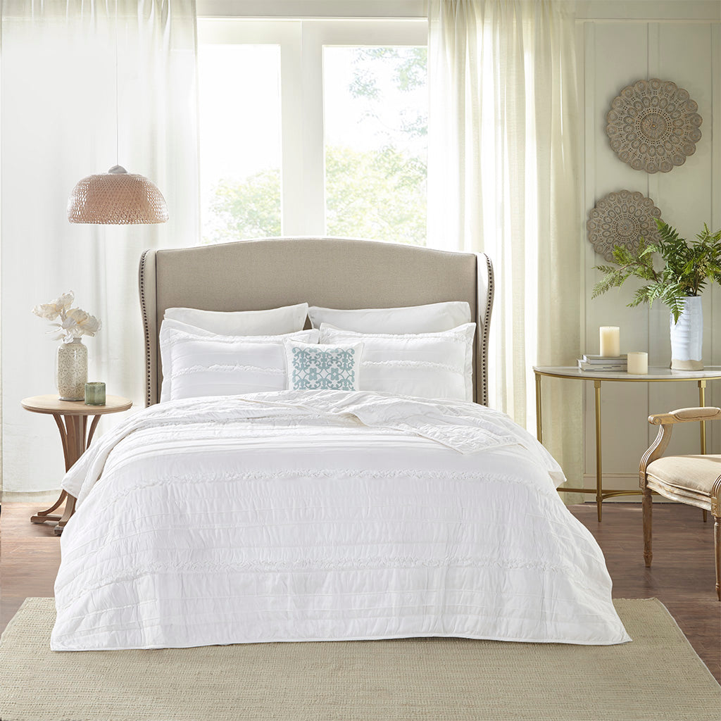 Celeste 4 Piece Reversible Ruffle Quilt Set with Throw Pillow