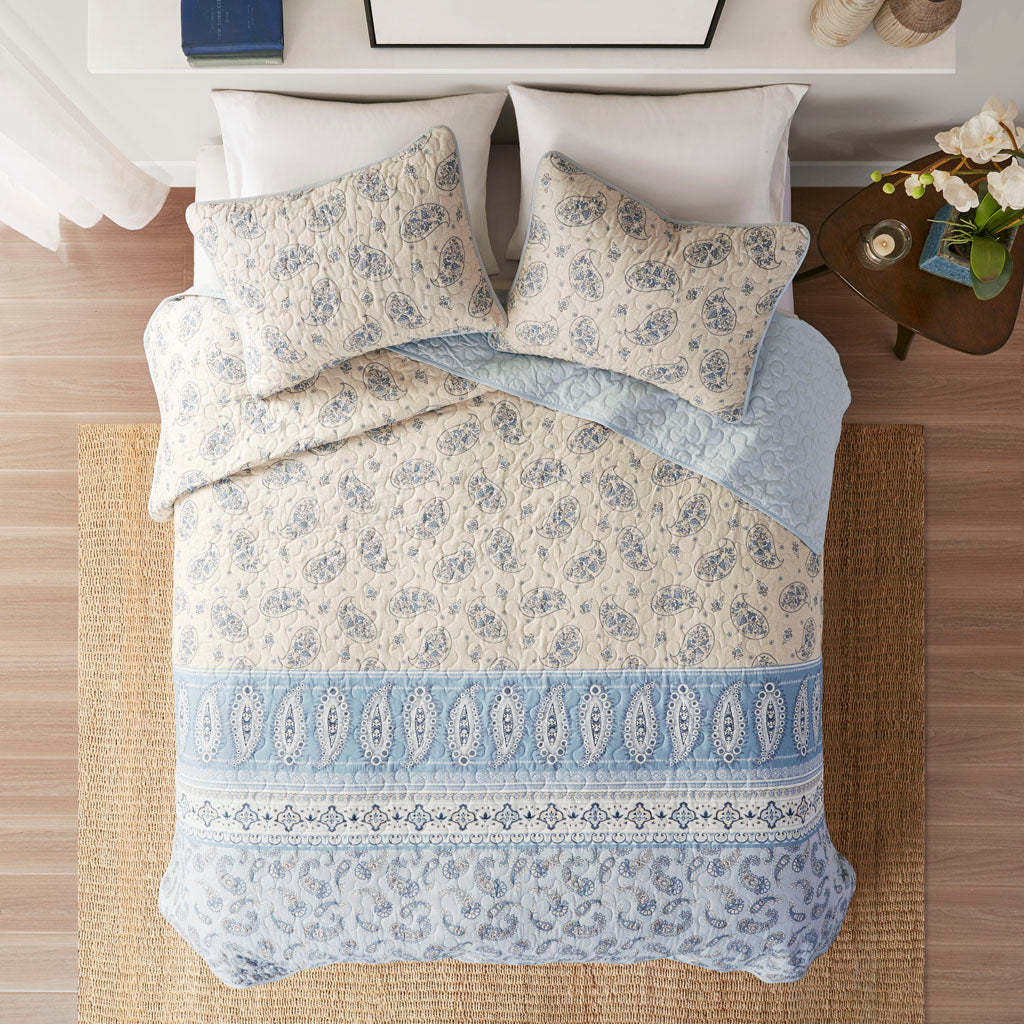 April 3 Piece Reversible Cotton Coverlet Set