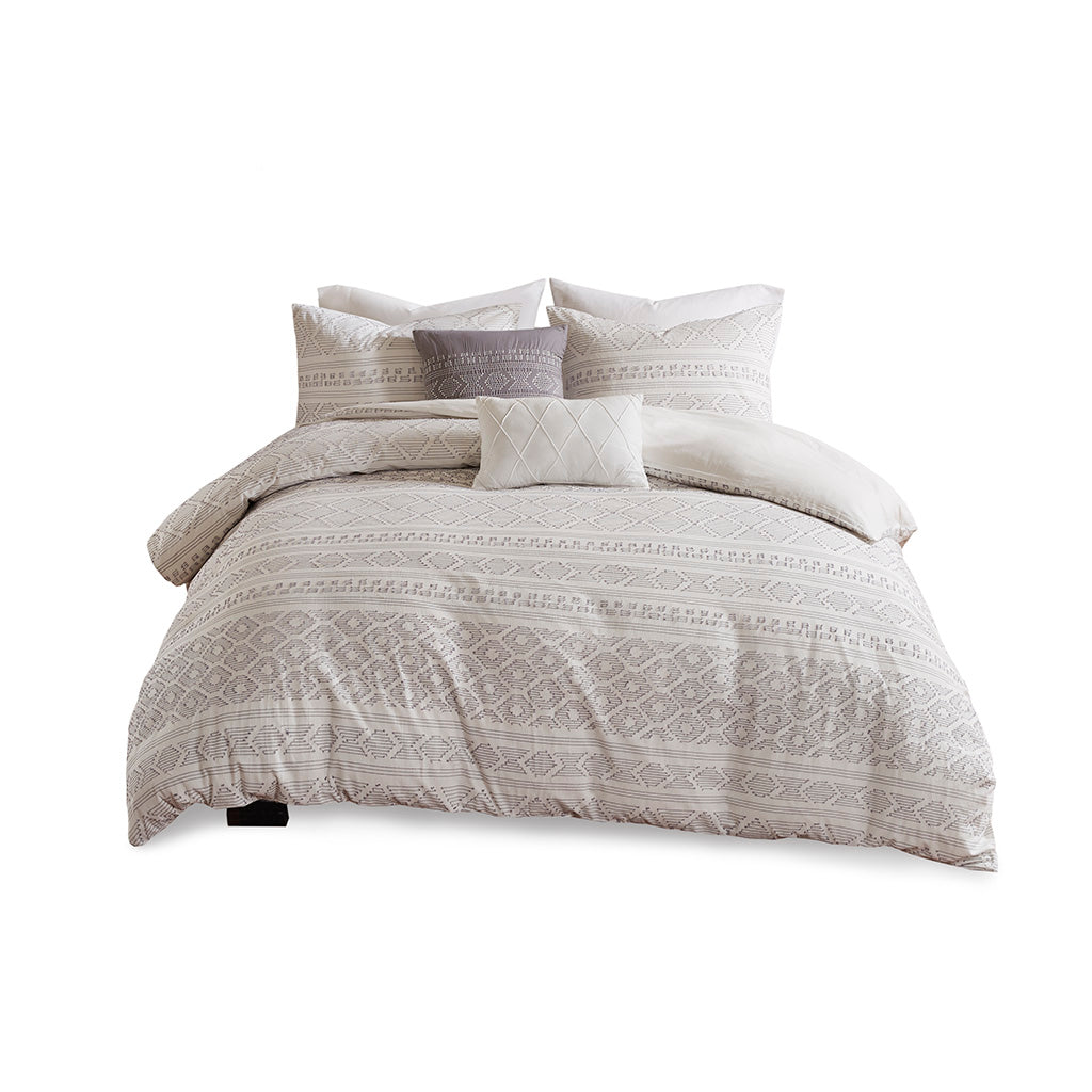 Lizbeth 5 Piece Cotton Clip Jacquard Duvet Cover Set