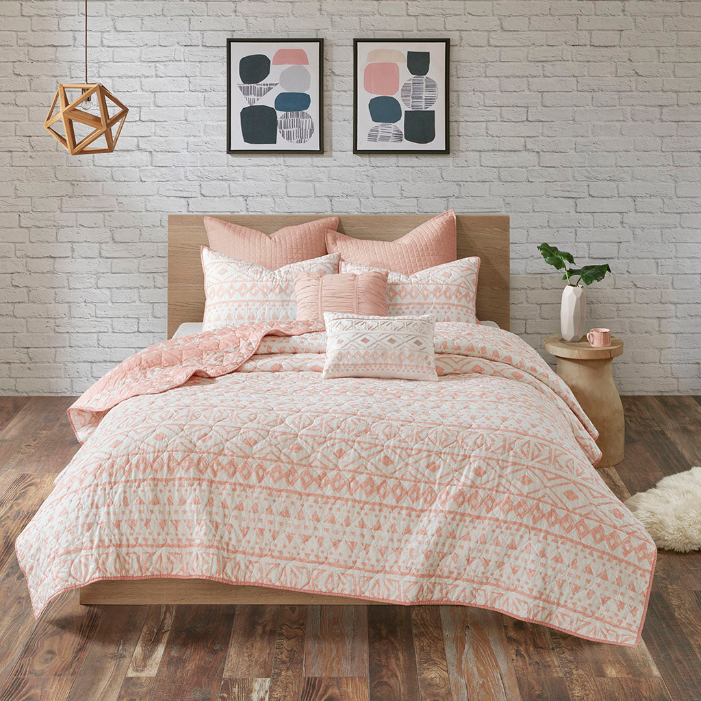 Larisa 7 Piece Reversible Cotton Quilt Set with Euro Shams and Thrwo Pillows