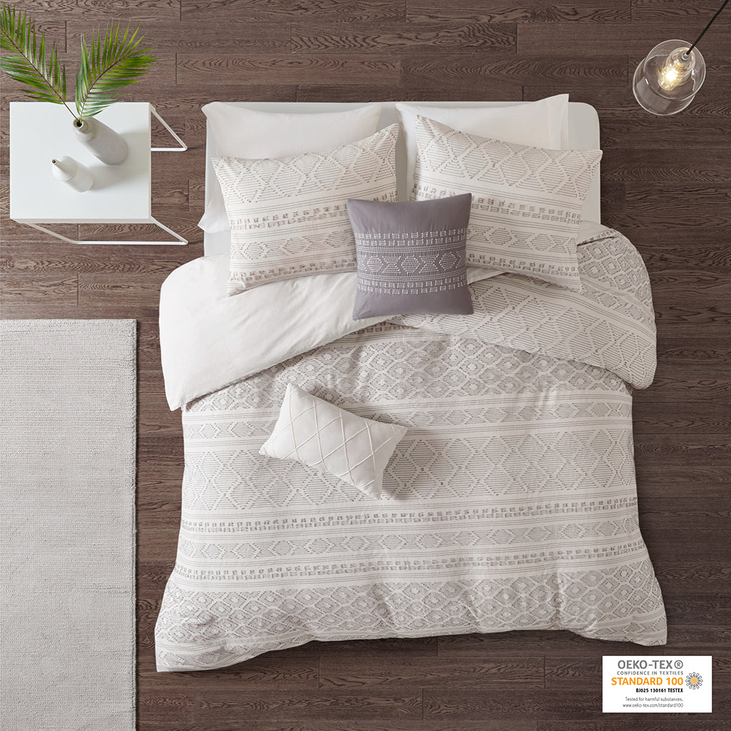 Lizbeth 5 Piece Cotton Clip Jacquard Duvet Cover Set
