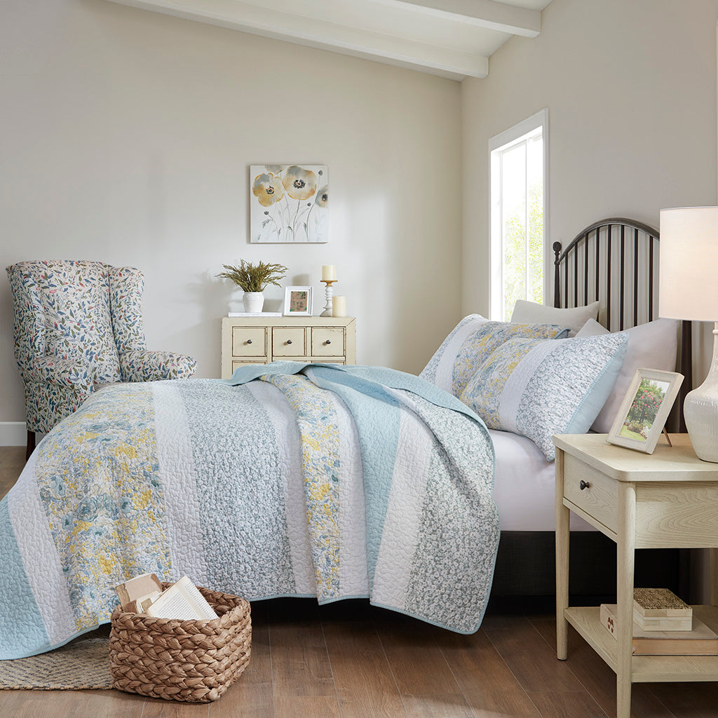 Violet 3 Piece Cotton Quilt Set