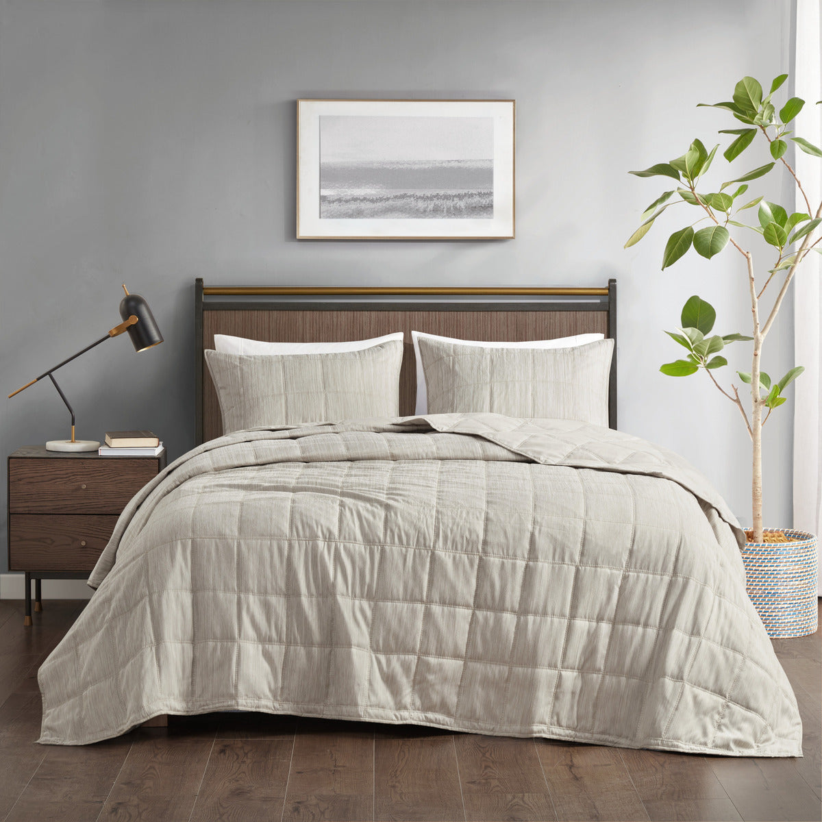 Guthrie 3 Piece Striated Cationic Dyed Oversized Quilt Set