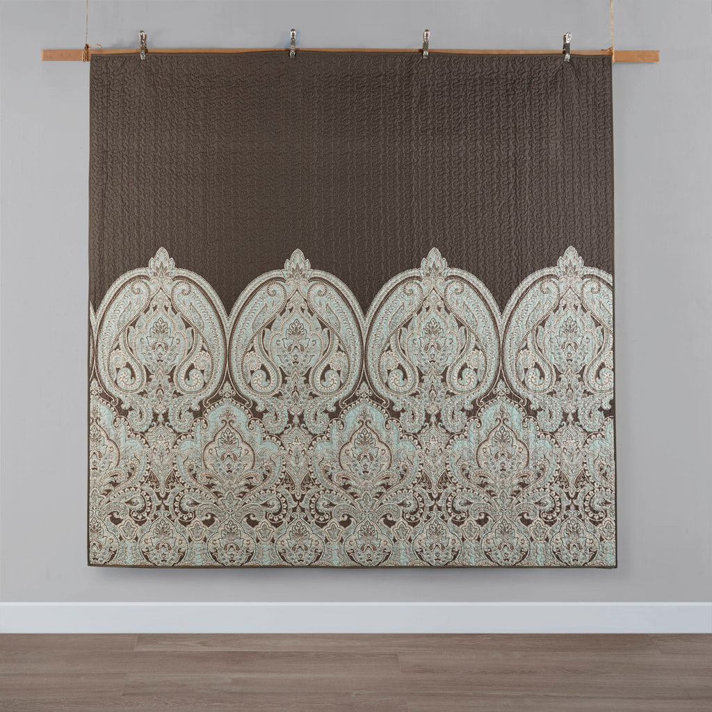 Geneva 6 Piece Printed Quilt Set with Throw Pillows