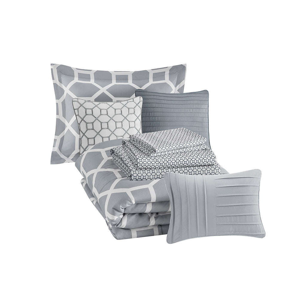 Nora 10 Piece Geometric Comforter Set with Bed Sheets