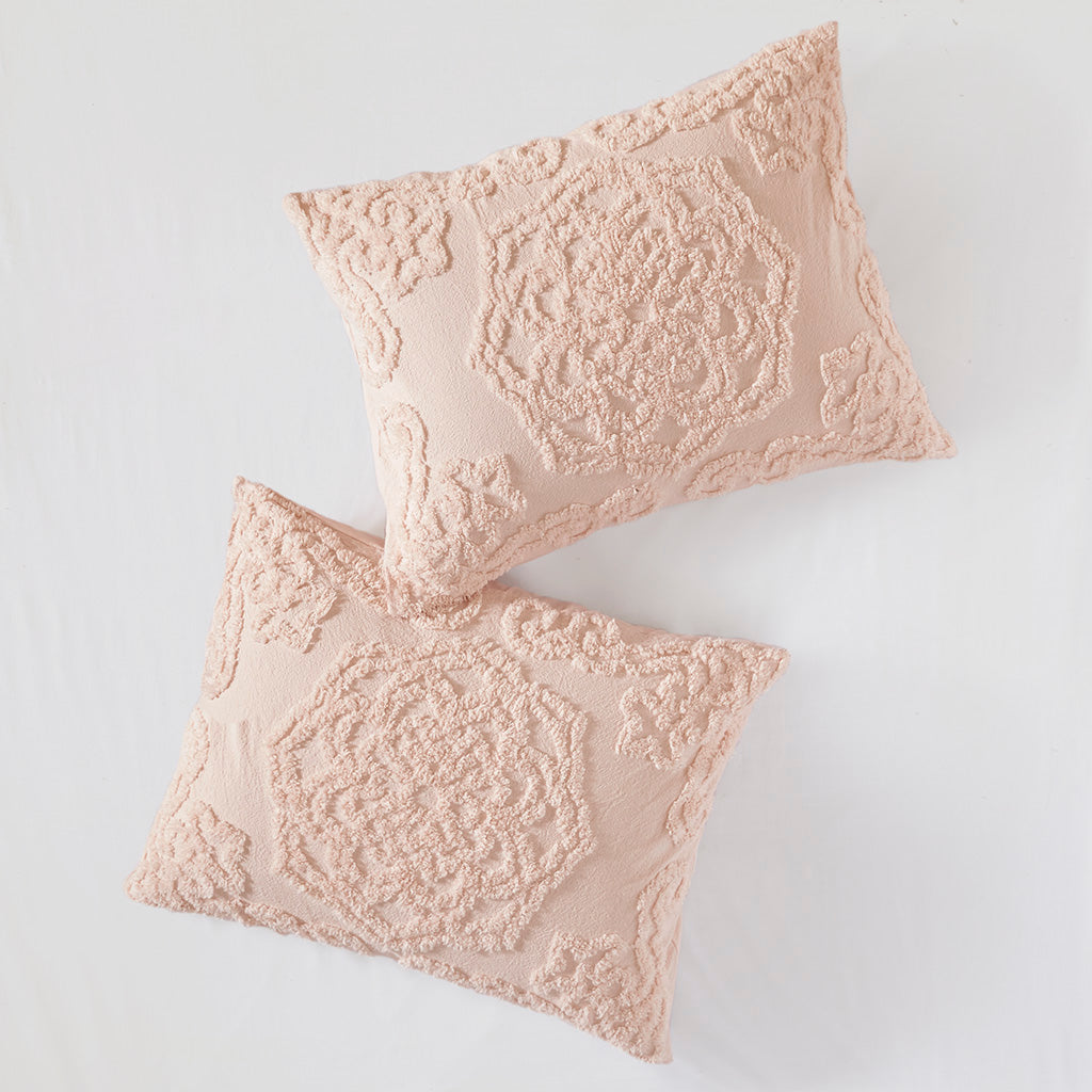 Laetitia Tufted Cotton Chenille Medallion Fringe Coverlet Set