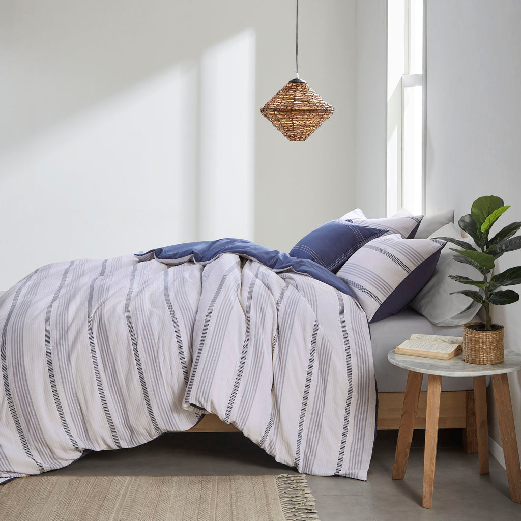 Oakley 5 Piece Striped Organic Cotton Yarn Dyed Comforter Cover Set w/removable insert