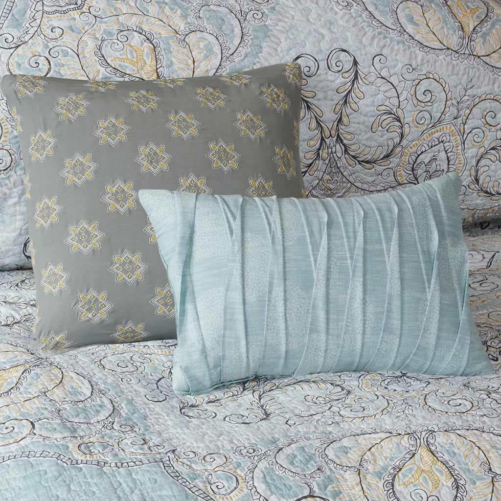 Lucinda 6 Piece Reversible Cotton Quilt Set with Throw Pillows