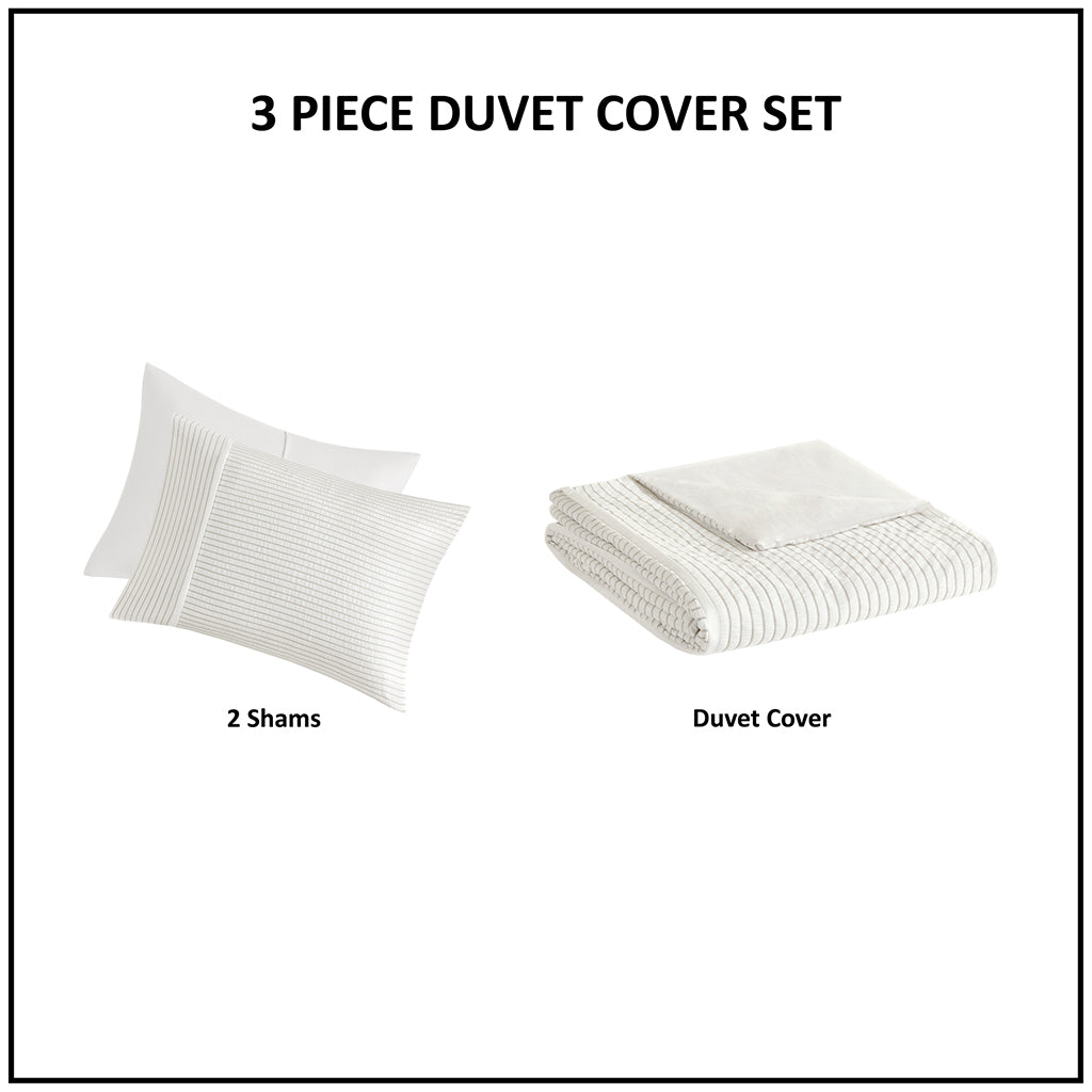 Apollo 3 Piece Striped Seersucker Oversized Duvet Cover Set