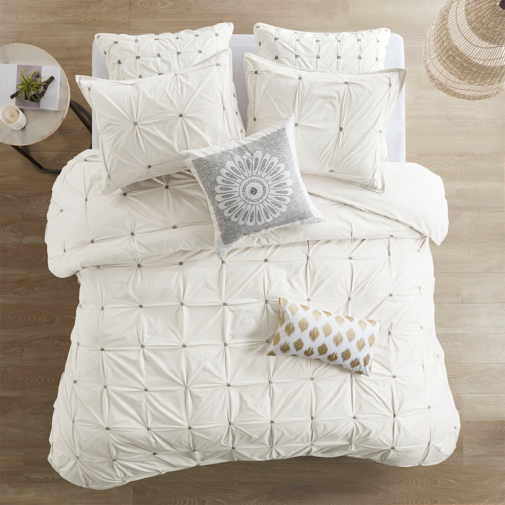 Masie 3 Piece Elastic Embroidered Cotton Duvet Cover Set