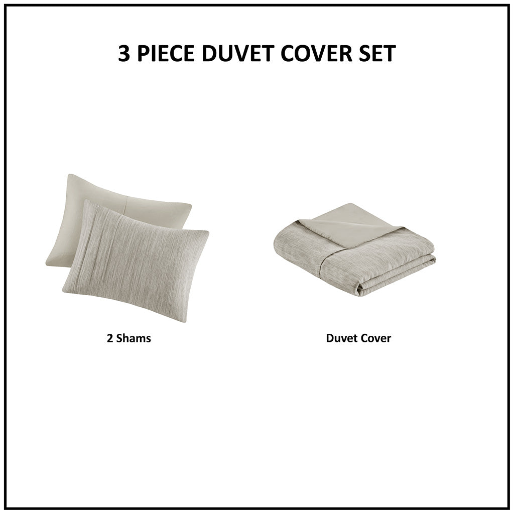 Maddox 3 Piece Striated Cationic Dyed Oversized Duvet Cover Set with Pleats