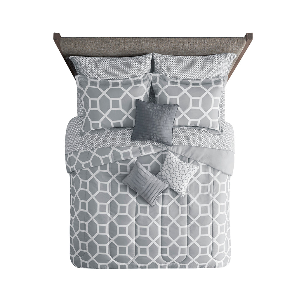 Nora 10 Piece Geometric Comforter Set with Bed Sheets