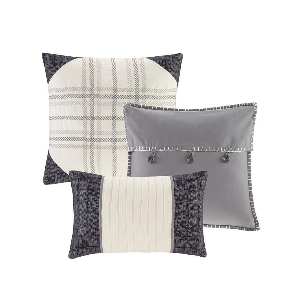 Ridge 6 Piece Printed Herringbone Quilt Set with Throw Pillows
