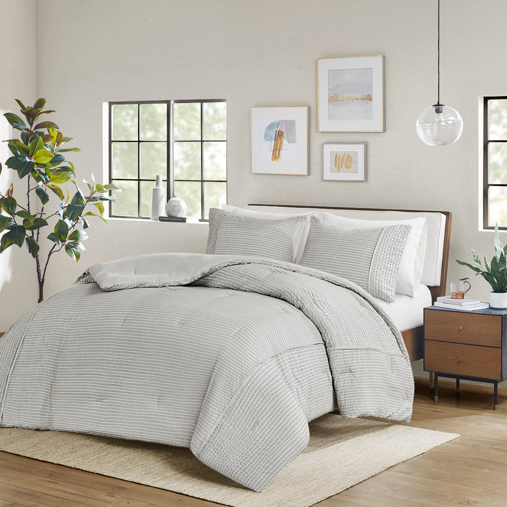 Apollo 3 Piece Striped Seersucker Oversized Comforter Set