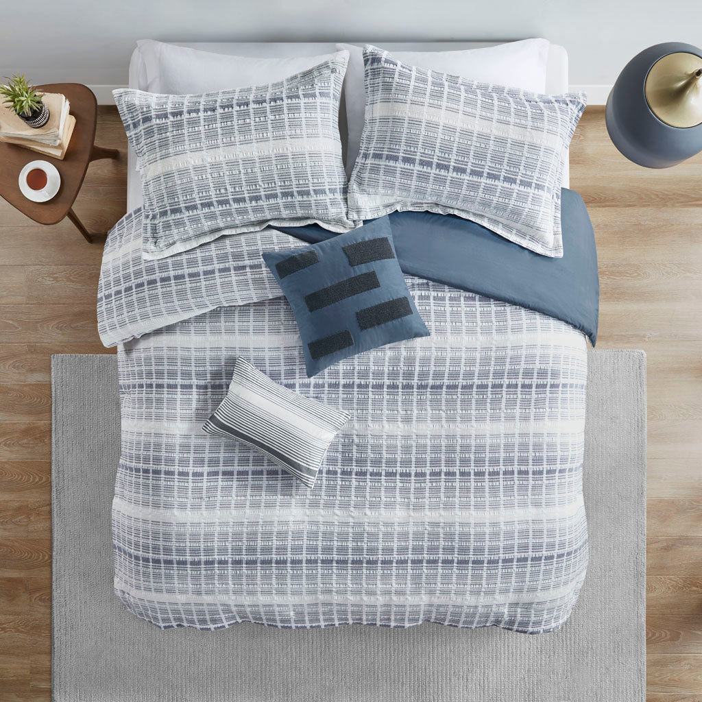 West 5 Piece Cotton Jacquard Waffle Weave Duvet Cover Set