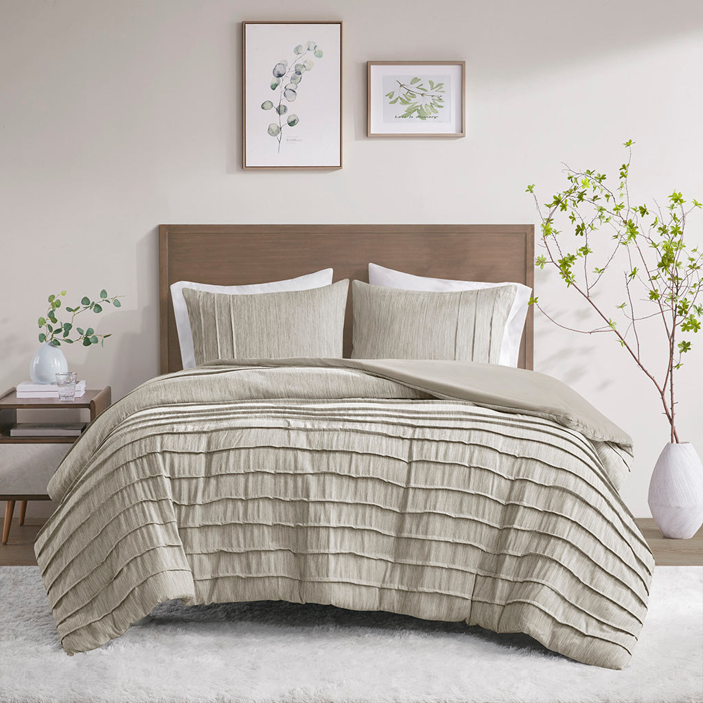 Maddox 3 Piece Striated Cationic Dyed Oversized Duvet Cover Set with Pleats
