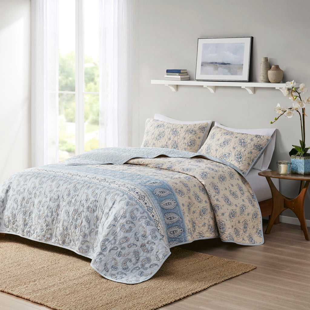 April 3 Piece Reversible Cotton Coverlet Set