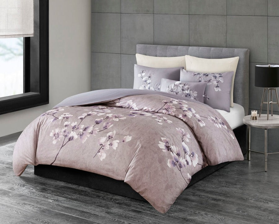 Sakura Blossom 3 Piece Cotton Sateen Printed Duvet Cover Set